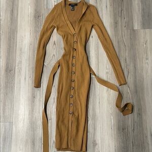 Elegant Brown Button-Up Ribbed Dress